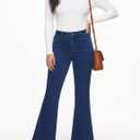 Flare Jeans for Women Trendy High Waisted Bell Bottom Jeans Stretchy Wide Leg Denim Pants with Pockets (Blue)