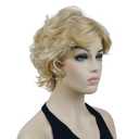 Lydell Women's Short Wavy Curly Wig Synthetic Hair Full Wig Blonde Highlights 6 inches