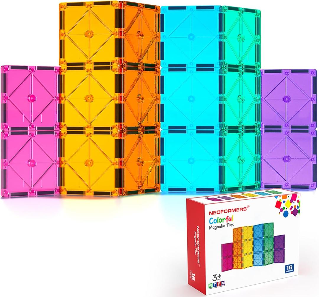 16PCS Square Magnetic Tiles Magnet Expansion Set, Construction Building Blocks, Starter Set for Kids Ages 3+ (Nf-16sq)
