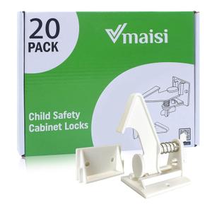 20 Pack Cabinet Locks Child Safety Latches - Vmaisi Baby Proofing Cabinets Drawers Lock - Upgraded Stronger Adhesive Easy Installation - No Drilling (Standard)