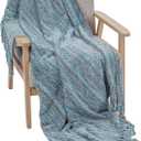 DECOMALL Decorative Throw Blanket with Fringe Soft Striped Multi Color Throws for Couch Sofa Armchair Bed 50x 60 (Blue Multi, 50x 60)