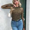 Zeagoo Long Sleeve Shirts for Women Floral Mesh Sheer Top Mock Neck Double Lined Fitted Going Out Blouses (L)