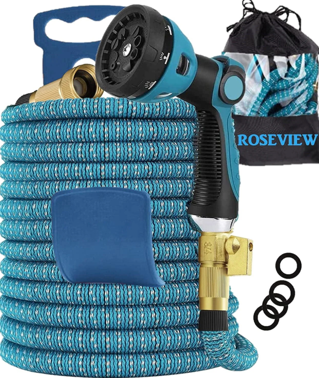75 ft Expandable Garden Hose - All New 2026 Retractable Water Hose with 3/4" Solid Brass Fittings, Extra Strength Fabric - Flexible Expanding Hose with 10 Pattern Spray Nozzle