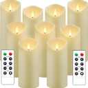 Flickering Flameless Candles, Battery Operated Acrylic LED Pillar Candles with Remote Control and Timer,Set of 9 (Ivory)