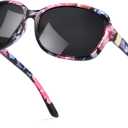 LVIOE Polarized Sunglasses for Women Retro Oversized Shades with UV400 Protection LS8158 (A03 Black Flora Frame/Black Polarized Lenses)