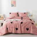 Caressma Queen Comforter Set Cameo Brown, Pink Cute Love Heart Sexy Comforter Bedding Set for All Seasons, Geometric Soft Microfiber 3 Pieces Comforter Set with Pillowshams