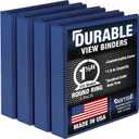 Samsill 4 Pack Durable 1.5 Inch 3 Ring Binders, Round Ring, Clear View Cover for Presentations, Blue