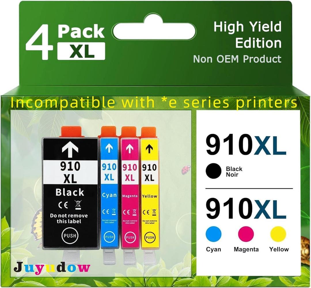 910XL Ink Cartridges for HP Remanufactured Ink Cartridges hp 910xl | Work for HP Officejet Pro 8020 8025 8028 8010 8035 Printers | Eligible for Instant Ink(4-Pack)