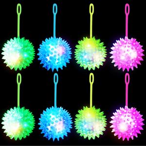 Civaner 8 Pcs Light up Ball LED Spiky Bouncy Balls Bulk Rubber Fidget Sensory Toy Glow in The Dark Light up Party Favors