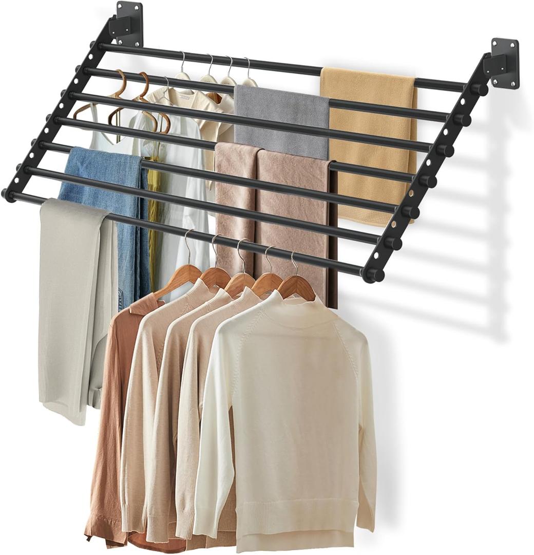 Wall Mounted Clothes Drying Rack 43 Inch  Foldable Laundry Drying Rack for Wall Mount, Space Saving Indoor Drying Rack for Clothes, Compact & Sturdy Design