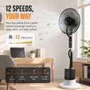 16" Touch Control Misting Pedestal Fan with LED Display | Oscillating stand fan with 12 speeds, 3 mist levels, 1-8H timer, and 4L water tank for home, office, or bedroom use.