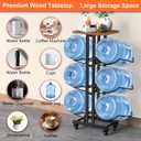 5 Gallon Water Jug Holder,3 Tier Foldable Heavy Duty Water Jug Stand Water Bottle Holder Organizer with Lockable Casters Water Dispenser Stand Rack with Removable Wood Top Shelf for 6 BottlesBrown