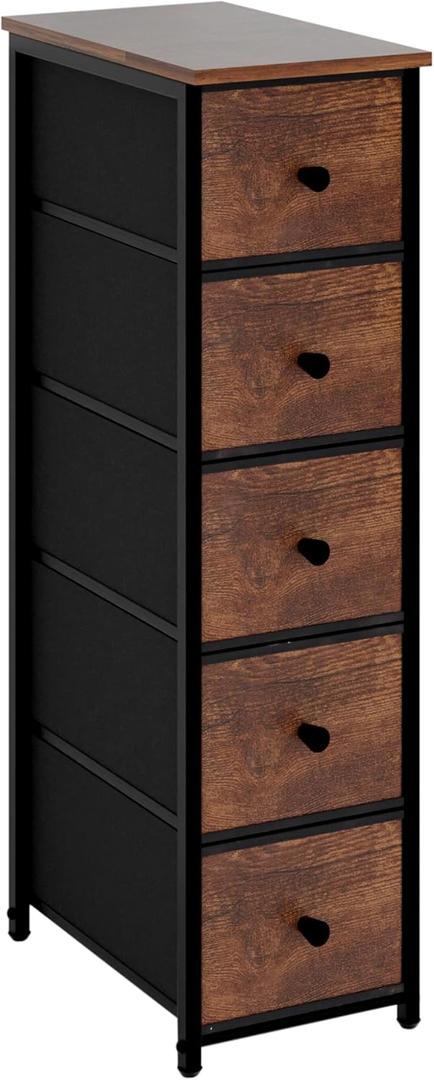 Narrow Storage Cabinet for Small Spaces Slim Bathroom Dresser with Drawers Tall Thin Storage Organizer for Bathroom Bedroom Skinny Cabinet(Rustic Brown, 5 Drawers) (5 Drawers+No Charging Station)