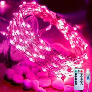 Fairy Lights Plug in, 33Feet 100 LEDs USB Twinkle String Lights with Remote and Timer, Waterproof 8 Modes for Bedroom Indoor Wreath DIY Wedding Holiday Christmas Valentine's Day Decoration, Pink