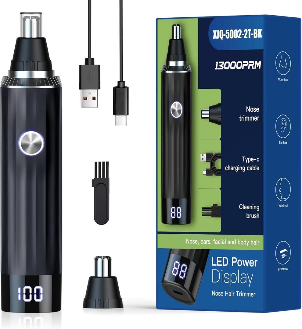 LED Display Ear and Nose Hair Trimmer Clipper for Men Women,2025 Rechargeable 2 in 1 Professional Painless Eyebrow & Facial Hair Trimmer with Powerful Motor and Dual-Edge Blades Easy Cleansing