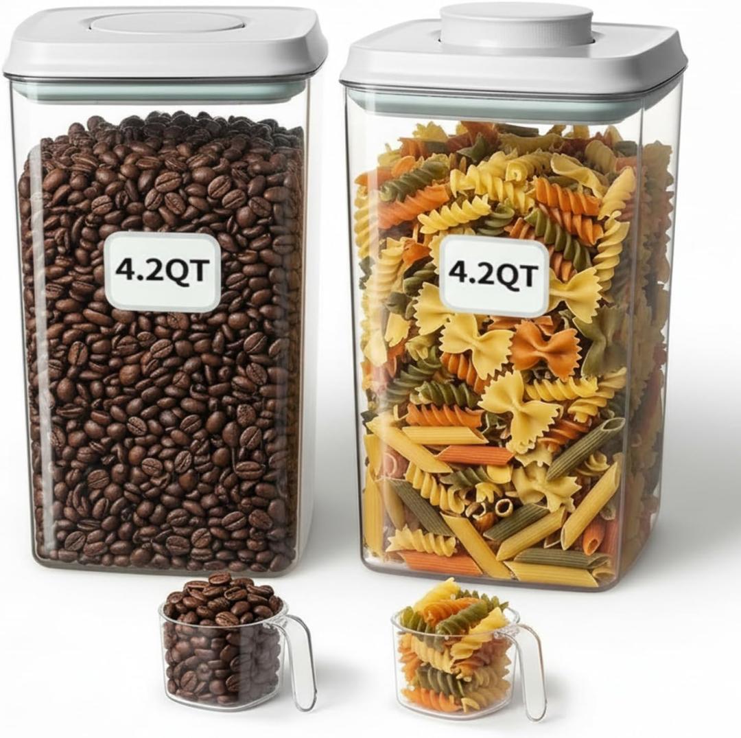Melovom Pop Airtight Food Storage Containers Set with Lids, Large 4.2Qt/4L Food Containers with Scoop, Kitchen Pantry Organization and Storage, BPA Free Stackable Cereal Container (1-Pack)