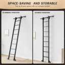 Fredbeck 9FT Rolling Library Aluminium Step Ladder 108" with 4FT Sliding Hardware Track Kit Bottom Wheel Included,for Kitchen,Loft,Warehouses,Bookstore,Atti,Dressing Room,Metal Black