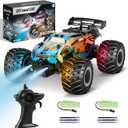 Remote Control Car, Remote Control Truck, 2.4Ghz All Terrain Off-Road Monster Truck, 20 KM/H Rc Cars with LED Bodylight and 2 Rechargeable Batteries Toys for Boys (With Headlights& Body Light, Blue)