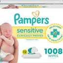 Pampers Baby Wipes, Sensitive, Water Based Wipe, Clinically Proven, Hypoallergenic, and Unscented for Babies, 1008 Wipes Total (12 Flip-Top Packs) [Packaging May Vary]