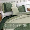 Cottolester Green Full Quilt Set,Striped Plaid Bedspread Coverlet Set,Khaki Boho Summer Bedding Set Soft Microfiber Bedding Set with 2 Pillow Shams 78"x90"