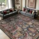 Washable Area Rugs - Perfect for Living Room, Bedroom, Kids Room, Nursery - Stain & Water Resistant Non-Slip, Pet & Child Friendly, Vintage Tribal Area Rugs (Rust, 8' x 10')