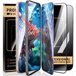3 Pack for iPhone 14 Plus iPhone 15 iPhone 16 Pro Tempered Glass Screen Protector - Optional,2 HD 1 Anti Spy Privacy with Mounting Frame(12FT Military Grade Shatterproof) Scratch Resistant