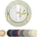 Round Faux Leather Placemats and Coasters, Set of 4, Reversible Heat Resistant Non-Slip Table Mats, Waterproof Wipeable Place Mats for Dining Table, Washable for Indoor & Outdoor (4, Light Green)