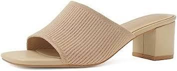 Shoe'N Tale Heeled Sandals For Women Square Open Toe Heeled Mules Chunky Block Low Heel Slip On Slides, Size 8.5