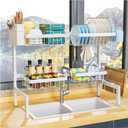 YKLSLH Over Sink Dish Drying Rack, Expandable Large Drying Rack, Suitable for Most Sinks (24.8"-35.4"), Adjustable Metal Rack, Space Saving, White