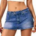 ELLEVEN Low Rise Denim Mini Skirt for Women, High Stretch Jean Skirt with Shorts Underneath Y2k Micro Skort XXS