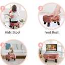 LUE BONA Small Curved Foot Stool with Handle, Pink Velvet Footstool and Ottomans, Modern Foot Rest with Wooden Legs, Step Stool with Padded Seat for Couch, Living Room