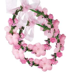WLBON 2 Pcs Flower Headband Rose Crown Floral Leaf Hair Hoops Bands Headpiece Hairband Wreath Women Xmas Wedding Halloween Festival Parade Hawaiian Cosplay Dress Up Birthday Party Accessories Pink