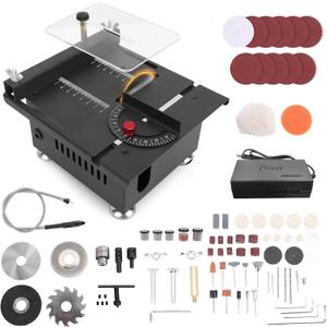 Portable Desktop Electric Bench Saw, Mini Multi-Functional Table Saw for Crafts Wood Cutting, Speeds & Angle Adjustable with More Accessories for Plastic Acrylic Cutting
