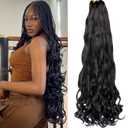COOKOO 30 Inch 9 Pcs Premium French Curl Braiding Hair Natural Black Pre-stretched Spiral Loose Wave Braiding Hair Yaki Texture Synthetic Hair Extensions for Black Women 1B#