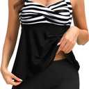 Tankini Swimsuit Bathing Suit 2024 - Women Two Piece with Shorts Halter Twist Front Flowy Top Retro Swimwear (M)