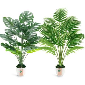 Der Rose 2Pcs Fake Plants 28'' Large Artificial Palm Tree and Faux Plants Indoor Tall in White Pots for Home Office Bathroom Patio Floor Outdoor Decor