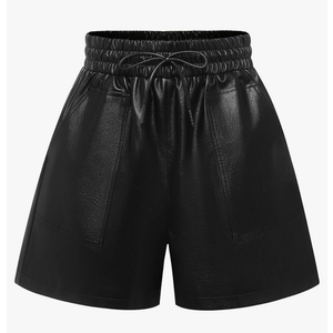 QIANXIZHAN Women's Leather Shorts, Faux High Waisted Wide Leg Sexy Shorts SP, 2XL