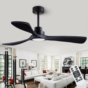 52" Ceiling Fans with Lights with Remote Control Ceiling Fan, 3 Wood Blades, Solid Wood Ceiling Fan Indoor Outdoor for Dining Room, Living Room, Farmhouse, etc. (Black)