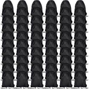Shappy 60 Pieces Drawstring Bags Drawstring Backpack Bulk Sports Nylon Gym Cinch Bags for Women Men Sports Outdoor(Black)