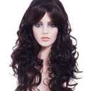 22 Inches Retro Beehive Dark Brown Wigs for Women Long Wavy Wig with Bangs Synthetic Natural Wig for 60s 70s 80s Cosplay,Halloween,Daily Use