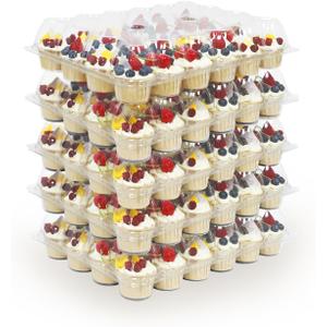 24 Count x 5 Sets Plastic Cupcake Containers, Durable and BPA-Free Cupcake Holder with Lid for Easy Transport Storage, Stackable Clear Cupcake Carriers, Reusable Dessert Boxes