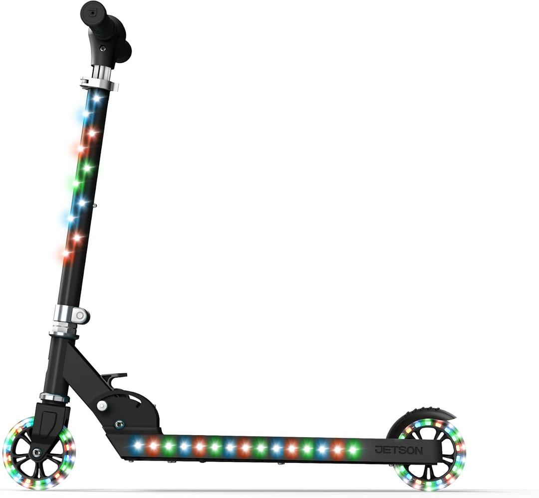 Jetson Jupiter Kids 2-Wheel Light-Up Kick Scooter, LED Lights on Handlebar, Stem, Wheels & Deck, Adjustable Handlebar, Rear Brake, Easy-Folding Mechanism, Ages 5+