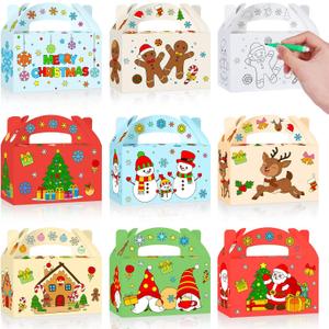 Tenceur 48 Pcs DIY Christmas Treat Boxes Color Your Own Paintable Goodie Party Favor Boxes 6.3 x 3.7 x 3.1 Inch Coloring Holiday Xmas Container Candy Box for Party Favor Supply
