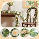 Riceshoot 6 Pcs 4 Pack 26 ft Artificial Eucalyptus Vines Garland with Flowers Faux Floral Greenery Garlands Rose Wreath for Wedding Party Arch Table Decor Backdrop Decorations (Champagne), 6.56 feet