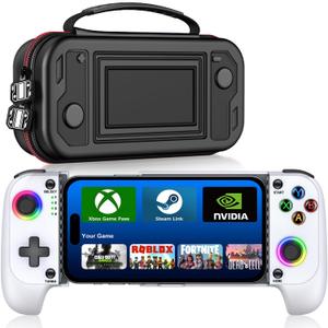 Anti-Drift & Fast-ConnectWireless Game Controller for iPhone/Android with Case | Hall Joysticks Bluetooth Phone Controller, For Cloud Gaming, Genshin Impact, Roblox, Call of Duty Mobile Gamers,White