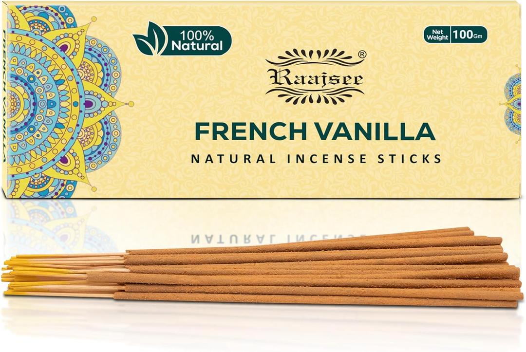 Raajsee Vnilla Incense Sticks 100 Gm Pack-100% Natural Insence Sticks -Organic Non Toxic - Charcoal Free - for Church,Aroma Therapy,Relaxation,Meditation (Vanila)