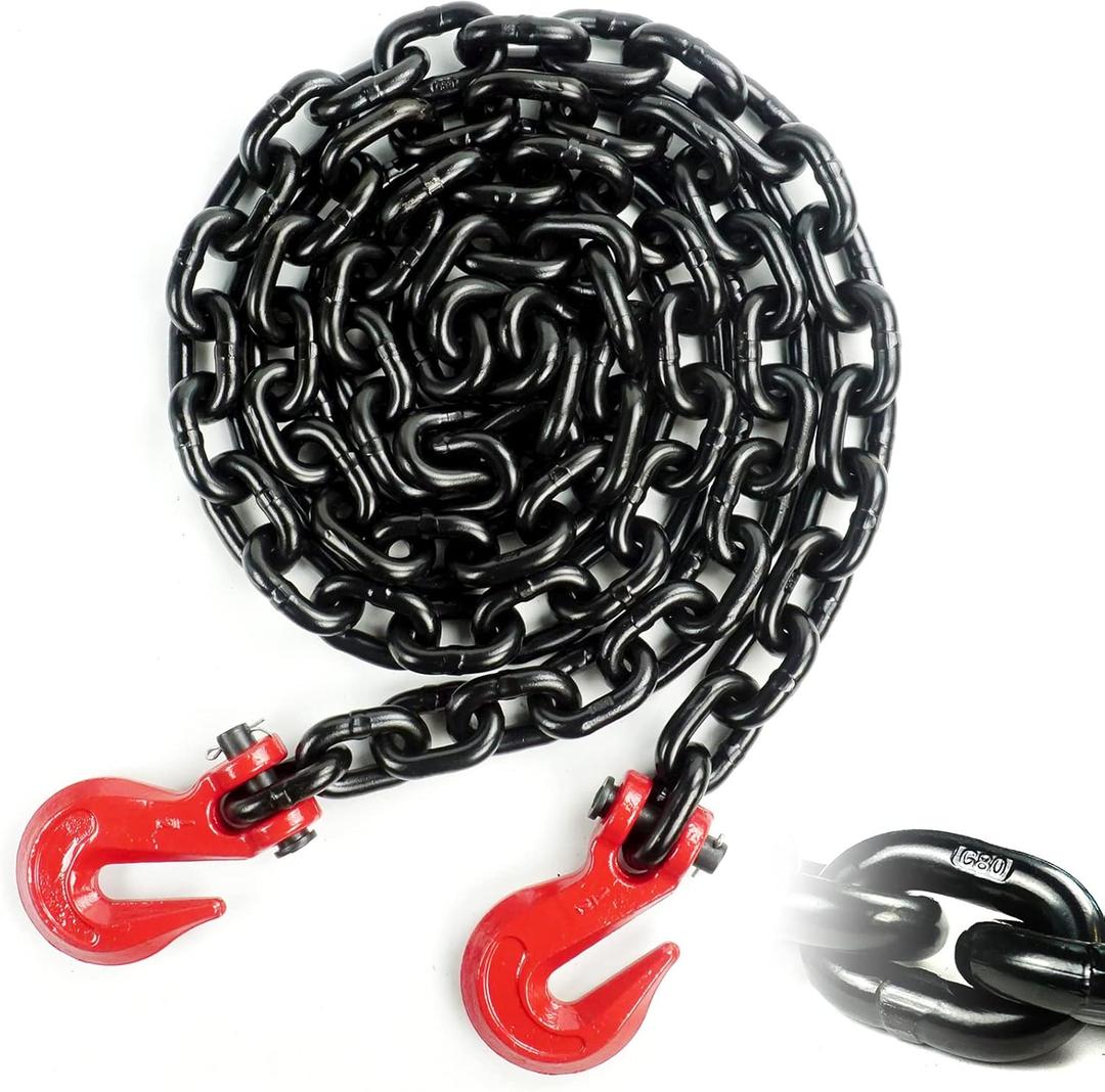 1/2'' x 10FT Binder Chain, G80 Tow Chain with Clevis Grab Hooks,12,000Lbs Safe Working Load, Transport Chain Tie Downs for Flatbed Trailers or Truck (1Pack)