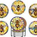 Bee Gifts Coaster, Ceramic, Set of 6, with Gift Box, Absorbent with Cork Base, Gifts for Bee Lovers, Home Decor for Housewarming, Thanksgiving, Birthday, Christmas