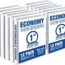 Samsill 1 Inch 3 Ring Binders, Economy Round Ring, Clear View Cover, 200 Sheet Capacity - for School, Home, Office - White, 12 Pack