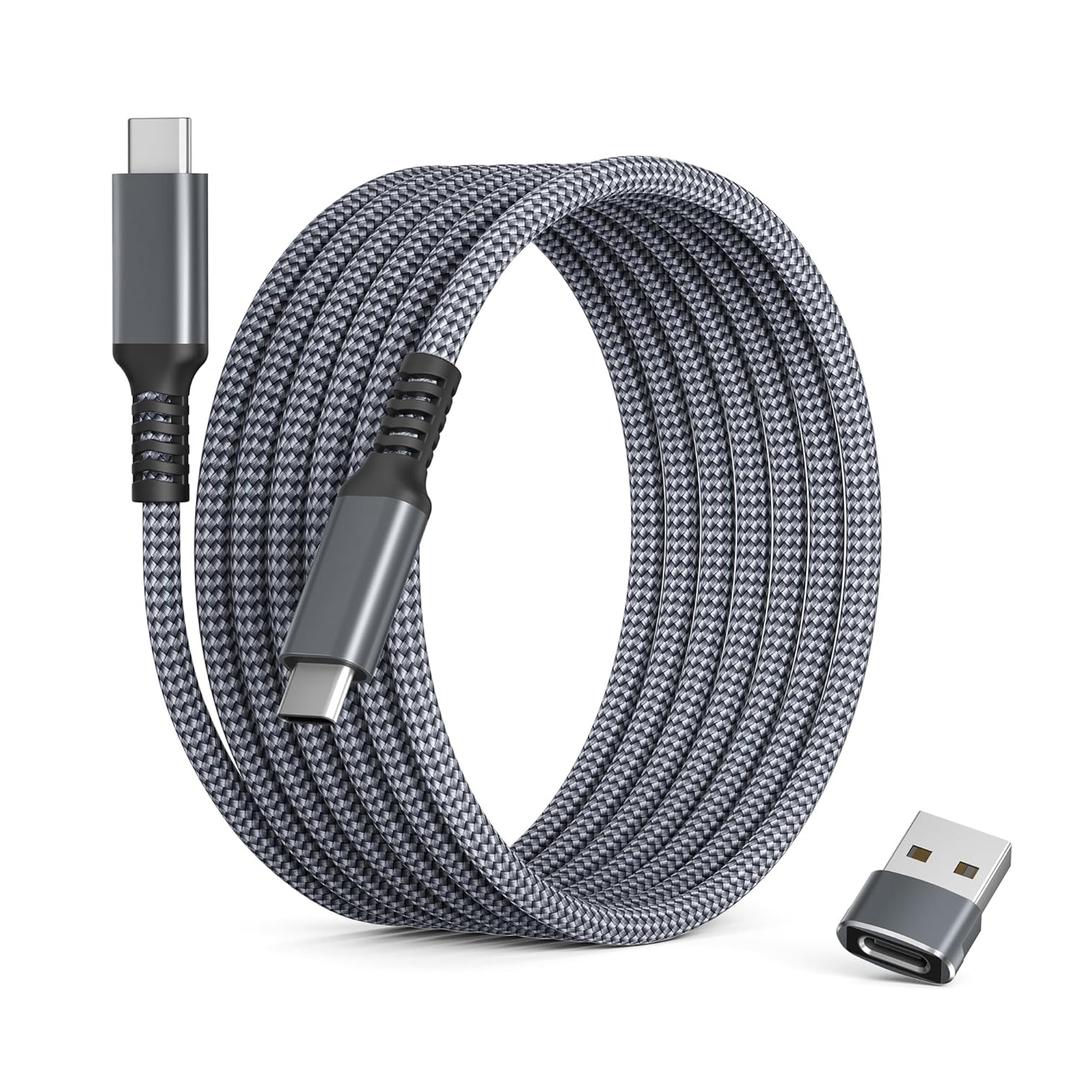 Basesailor iPhone 16 15 Pro Max Charger Cable 10FT,100W USB C to Type C Cable with USB Adapter,Fast Car Charging Power Cord for iPad 10th Air 4th 5th Mini 7th 6th Generation,Samsung Galaxy S25 S24 S23 (Grey)